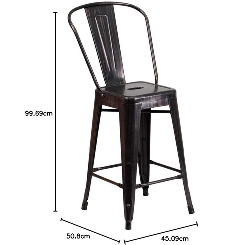 Anastassios Industrial Style Stool Chair- Modern Metal Galvanised Steel, Black/Gold, Counter Stool (61.6cm Seat Height)