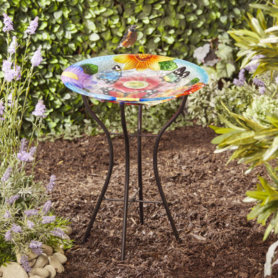 Liyuan Glass Hand Painted Birdbath