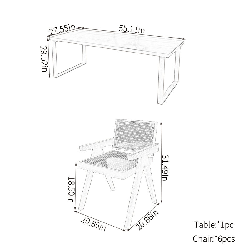 Ensembles de table de salle à manger en bois de frêne, H 29,52 po x L 55,11 po x l 27,55 po