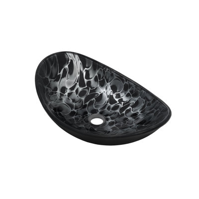 Novatto 14.5'' Black/Silver Glass Oval Bathroom Sink