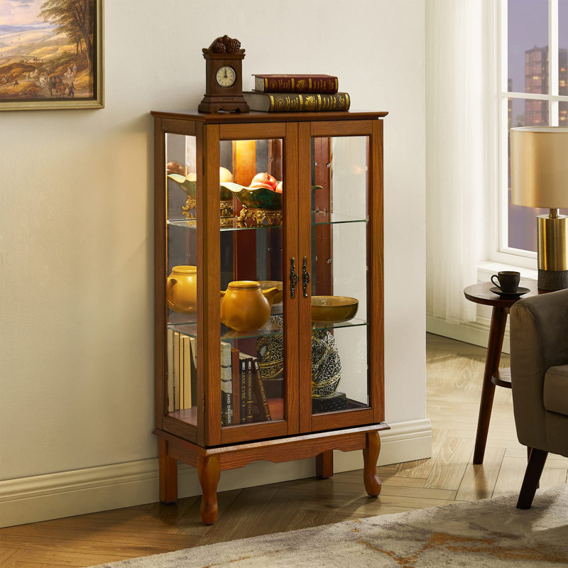 Vitrine lumineuse Curio Cabinet avec tablettes réglables et panneau arrière en miroir, portes en verre trempé, 3 niveaux