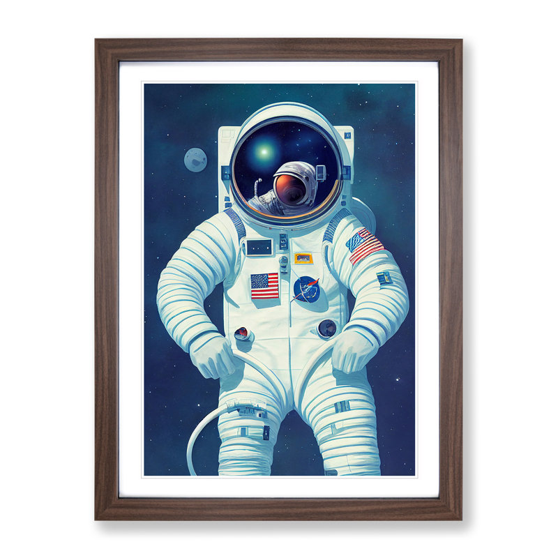Astronaut in Space No.1 1 Piece Single Picture Frame Wall Art, 64cm H x 46cm W x 2cm D, Walnut Framed