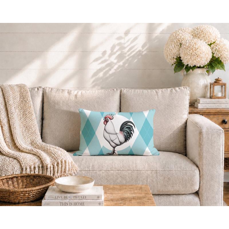 Oreiller réversible intérieur / extérieur Rooster, 20 po x 14 po, Sarcelle