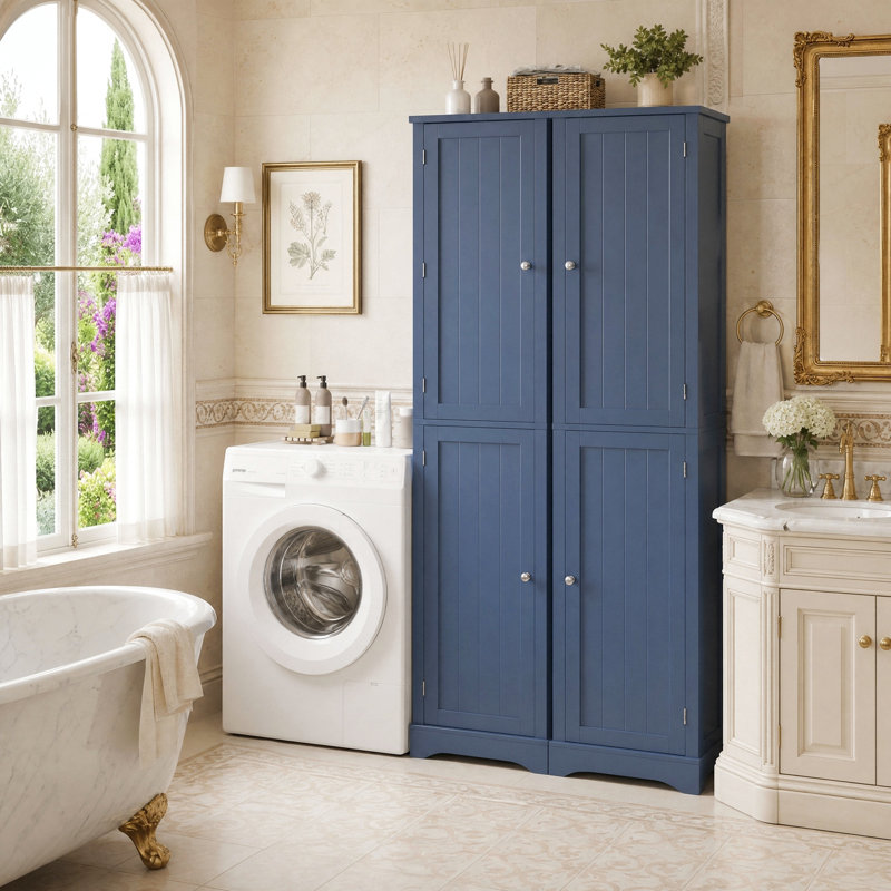 Armoire à linge avec tablettes réglables l 16 po x H 71 po x P 12 po, Bleu
