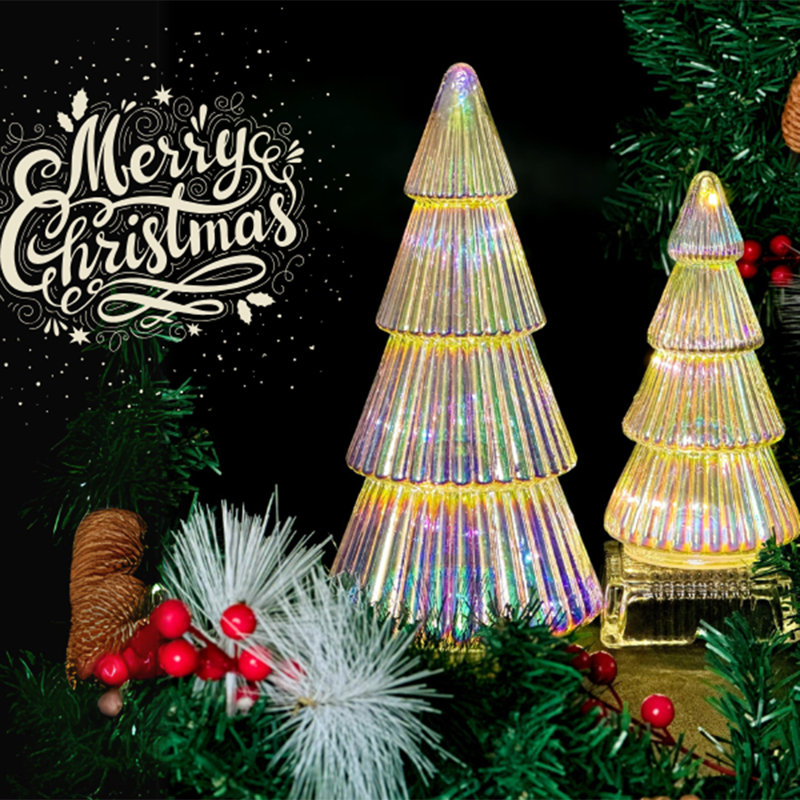 2 Pack Colorful Glass Christmas Tree Light – Tabletop Holiday Décor With Timer For Indoor Xmas Display