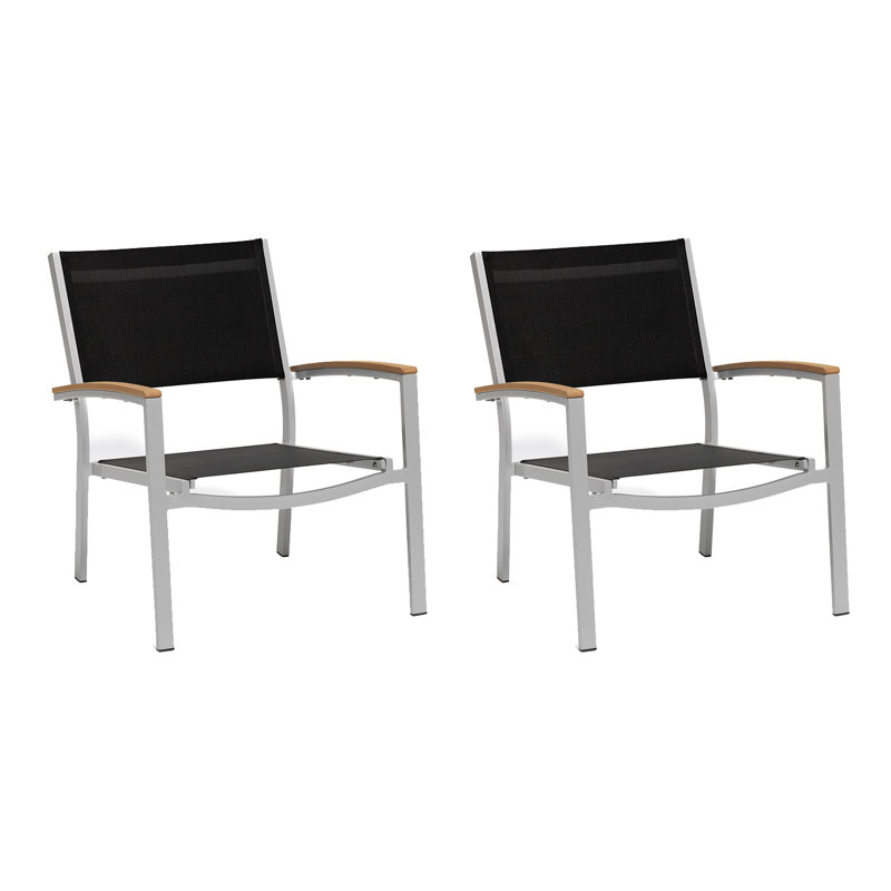 Travira Sling Lounge Chair, Black, Teakwood Natural