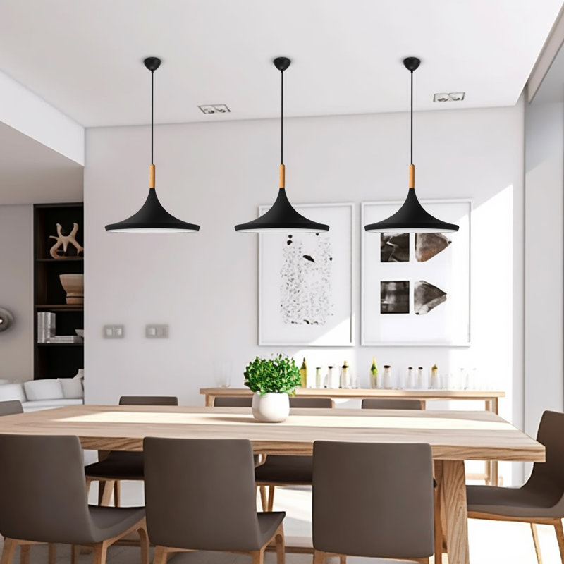 Keivan 1-Light Matte Black Farmhouse Kitchen Island Pendant Light