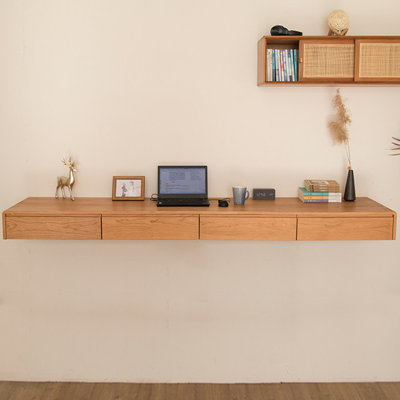 Bureau suspendu rectangulaire en bois massif Burlywood avec tiroirs