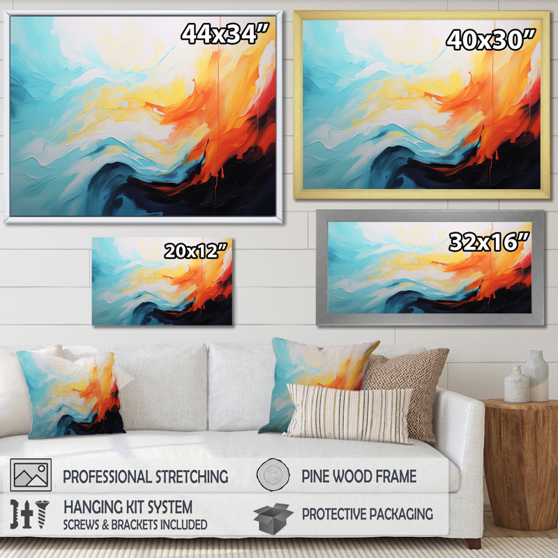 Blue And Orange Colourful Abstract Expression - Abstract Wall Art, Black Closed Corner Framed, 12" H x 20" W x 1" D