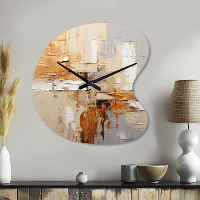 Collage géométrique beige II - horloges murales asymétriques abstraites, horloge murale beige