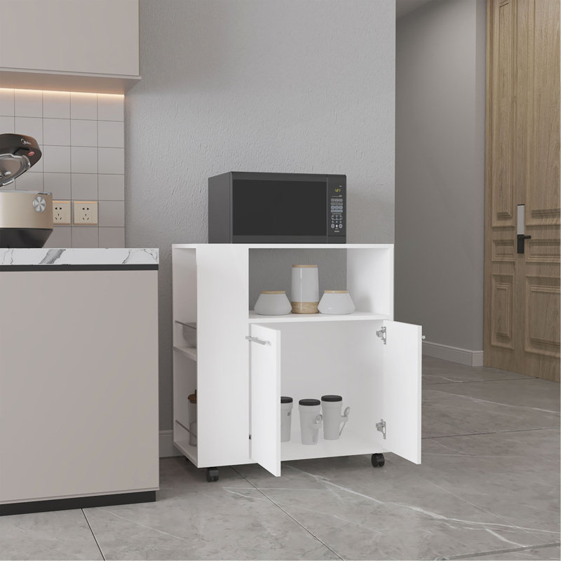 Kitchen Cart, 2 Doors, 3 Shelves, 4 Wheels, White