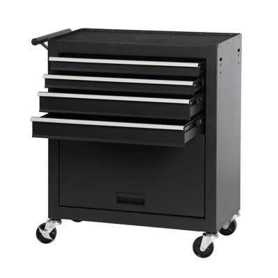 Coffre à outils à 4 tiroirs, armoire à 4 roulettes avec tiroirs, convient aux garages, entrepôts, ateliers, ateliers de réparation, noir