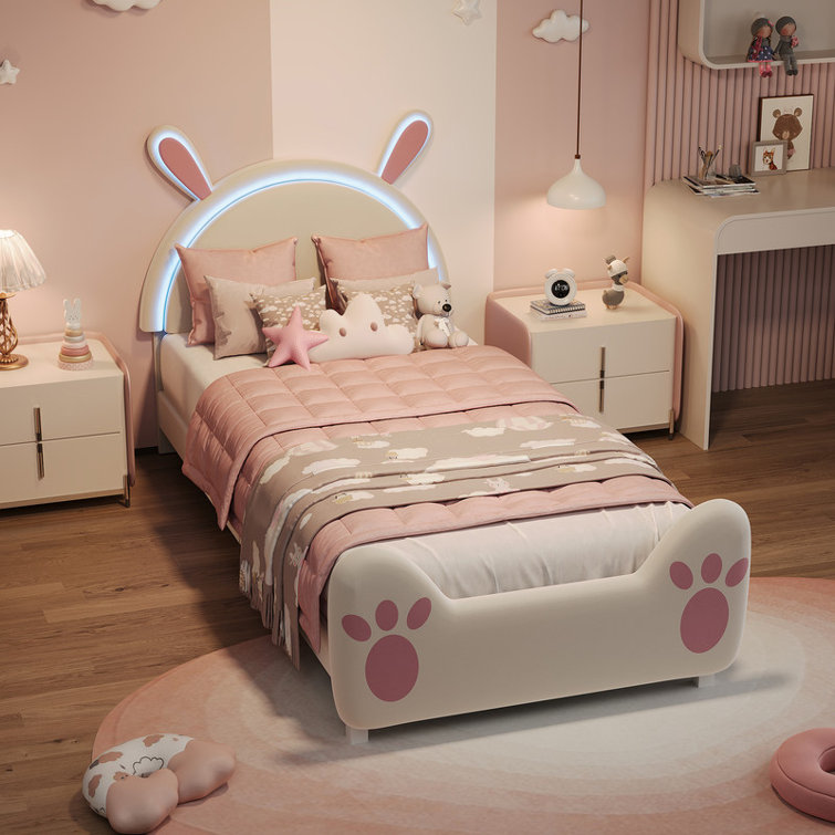 Cartoon Rabbit Children's Bed with LED Lights