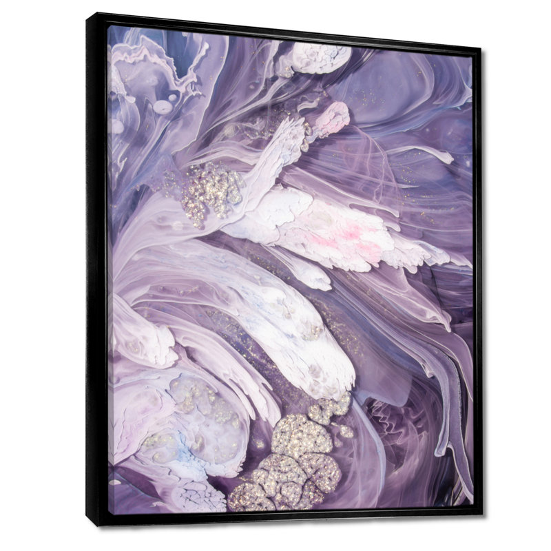 Mauve liquide Art Ripples - art mural moderne sur toile, H 20 po x l 12 po, Reproduction avec cadre flottant, Noir