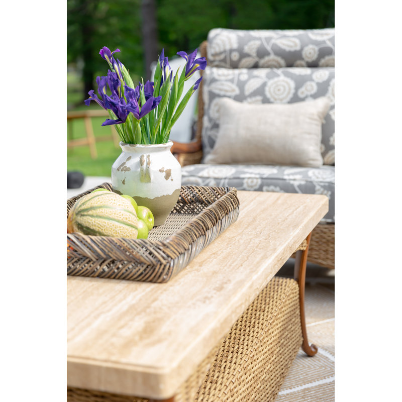 Brookside - Outdoor Coffee Table w/ Travertine Top and Aluminum Frame