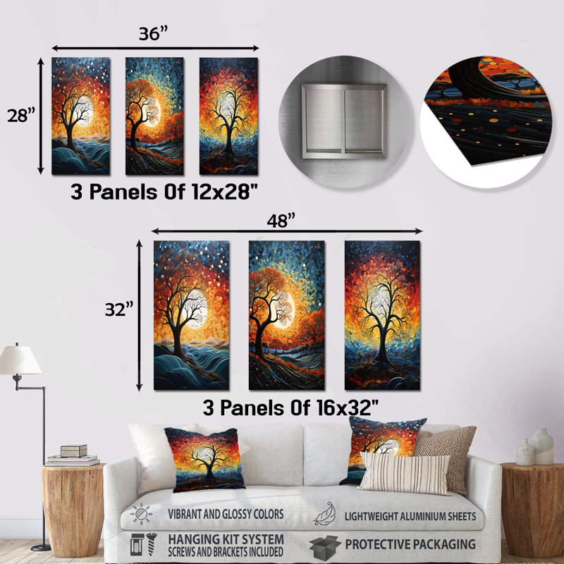 Spiritual Embrace Baobab Tree - ensemble d'art mural en métal sur 3 branches, H 28 po x l 36 po