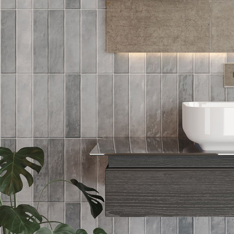 Melanie 3" x 12" Zellige Subway Wall Tiles, Gray