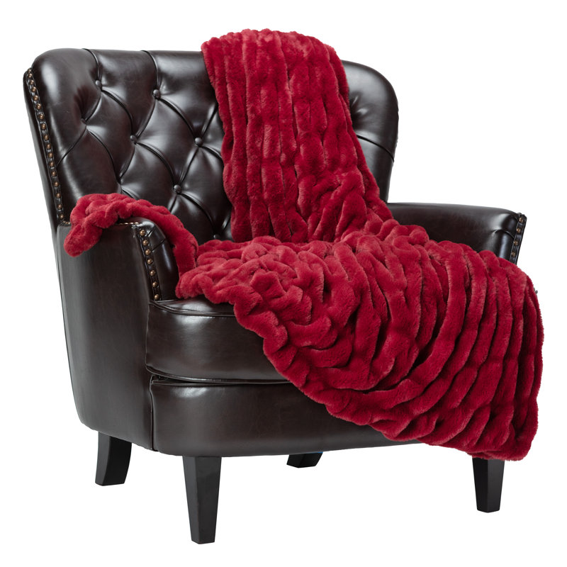 Jeté de lit en fausse fourrure, Rouge / marron, Jeté