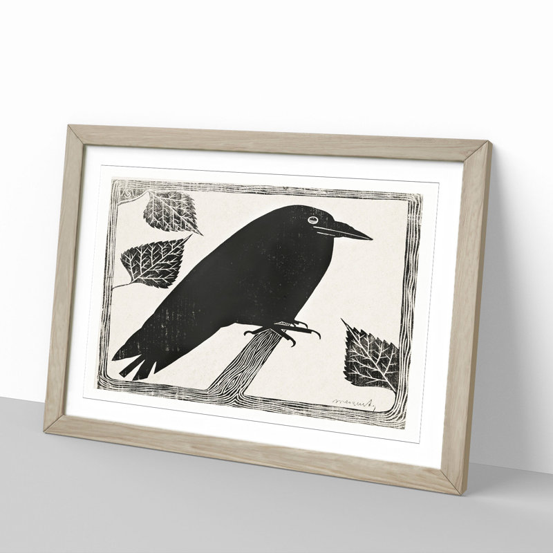 Crow by Samuel De Mesquita - Picture Frame Painting, Oak Framed, 27cm H x 36cm W x 2cm D