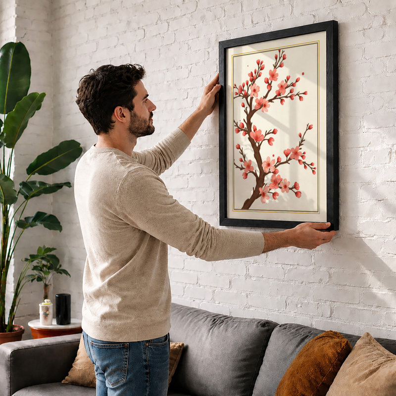 Blossoming Branch Botanical - Framed Print, A2 - 59.4 x 42.0 cm, Walnut