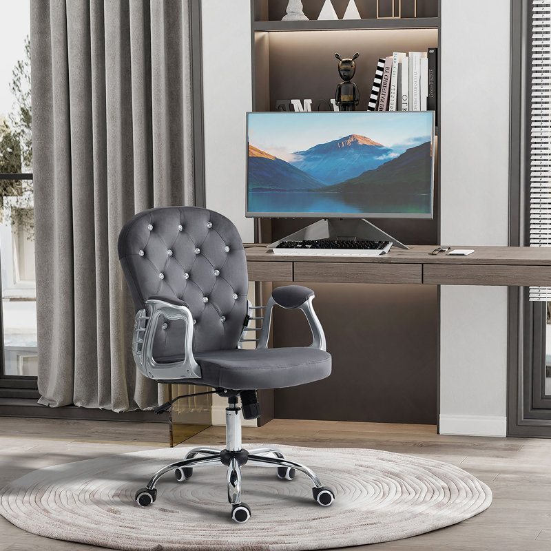 Office Chair with Polyester, Swivel, Lumbar Support, Adjustable Height, Wheels, Dark Grey