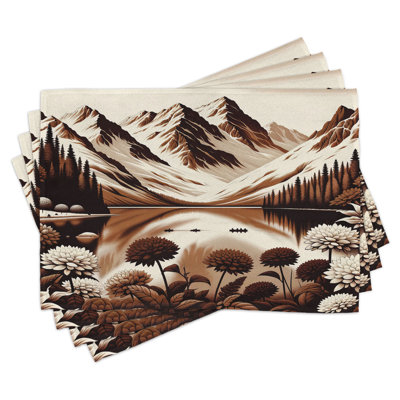 Ambesonne Lake Place Mats Set of 4 Brownish Snowy Mountain Scene Standard Pale Redwood Eggshell -  ser_sd1084