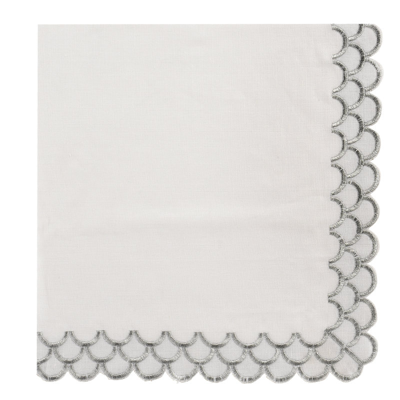 Peacock Linen Napkin, White/Silver
