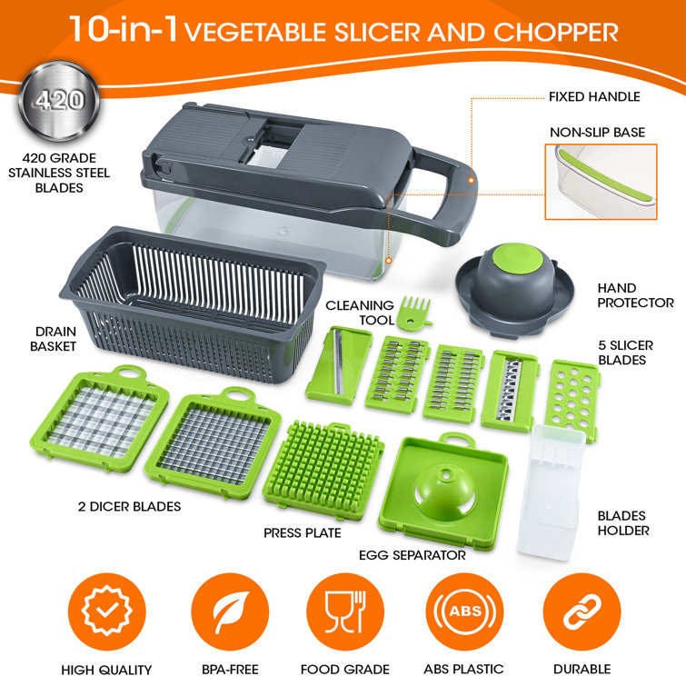 MegaChef 8 in 1 Multi-Use Slicer Dicer and Chopper with Interchangeable Blades