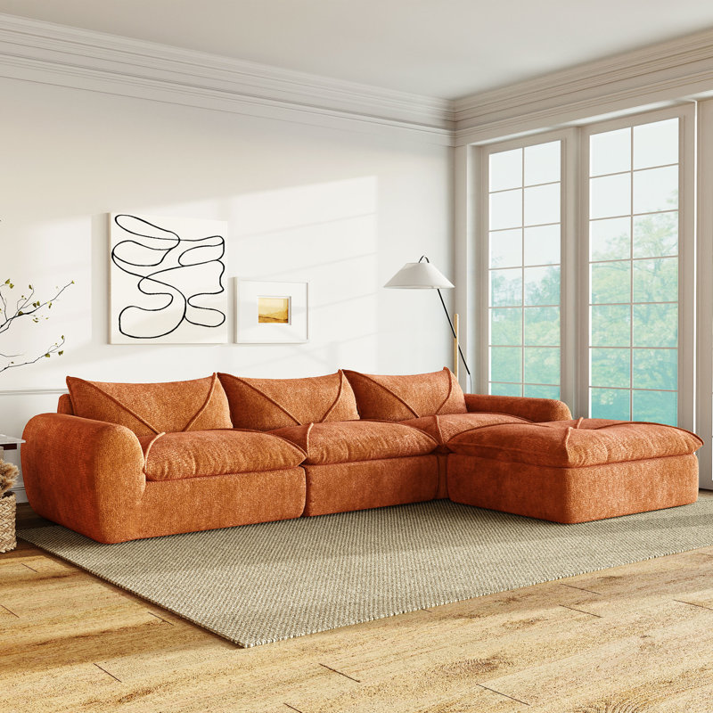 Boneless Comfortable Modern Chenille Sofa, High-density Foam Seating, No Assembly Required