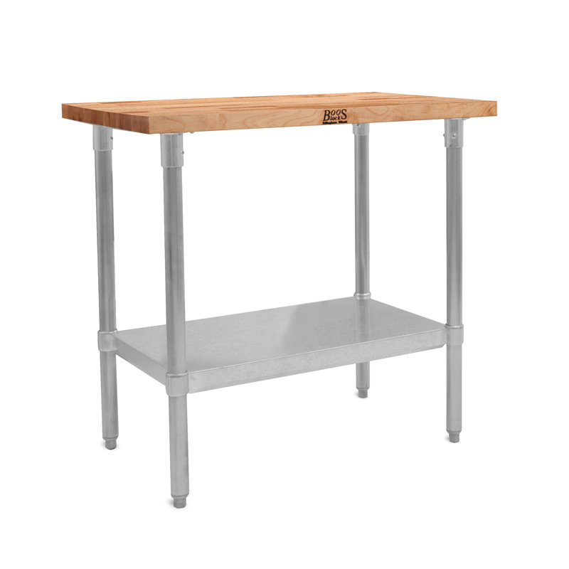 Wood Work Table with Undershelf, 35.25" H x 60" W x 30" D