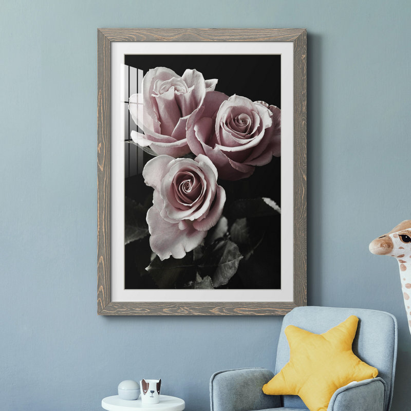 Rose noire I - photographie, Cadre en papier gris, H 24 po x l 18 po x P 1,5 po