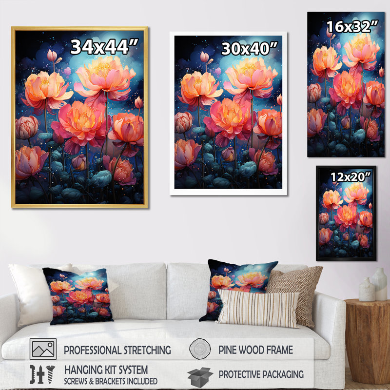 «Tulipes célestes multicolores la nuit II» sur toile, Toile tendue, H 20 po x l 12 po x P 1 po