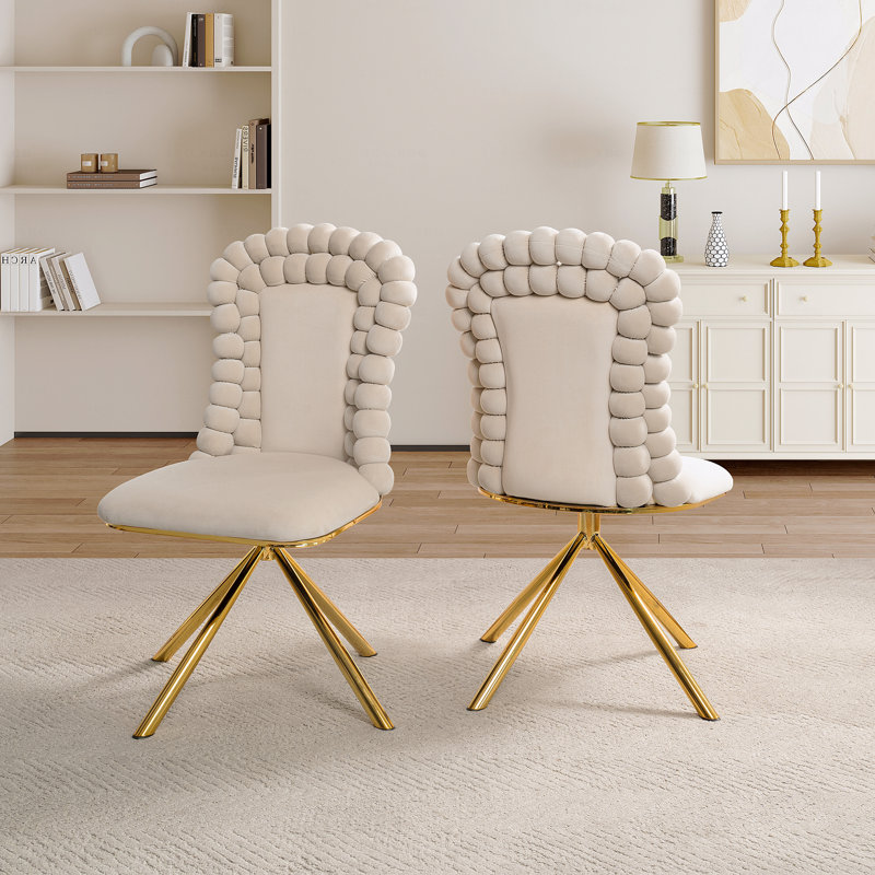 Chaises d'appoint de salle à manger (ensemble de 2), chaises d'appoint rembourrées en tissu de velours, Beige