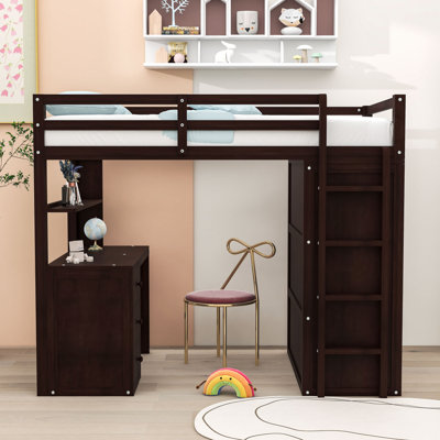 Lit mezzanine simple pour enfants avec garde-robe et bureau intégré