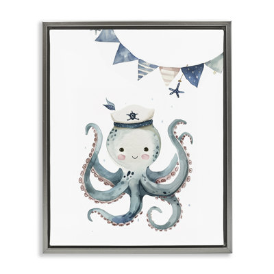  Cute Octopus Sailor Floater Canvas Wall Art by LSR Design Studio