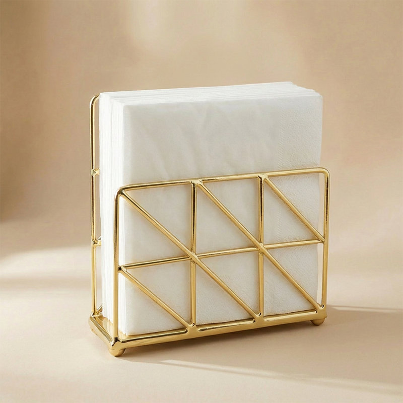 Porte-serviette en fil d'or, support autoportant en métal géométrique avec structure triangulaire ouverte