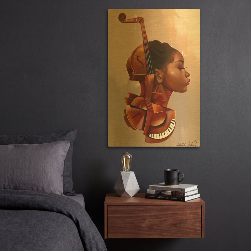« Amanti Allure » par Salaam Muhammad, tableau mural en métal doré, 40,6 x 61 cm, 16 po x 24 po
