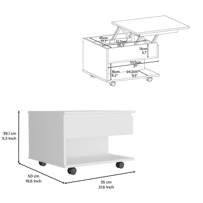 Table basse à 4 pieds avec rangement Floyde, Blanc, Blanc