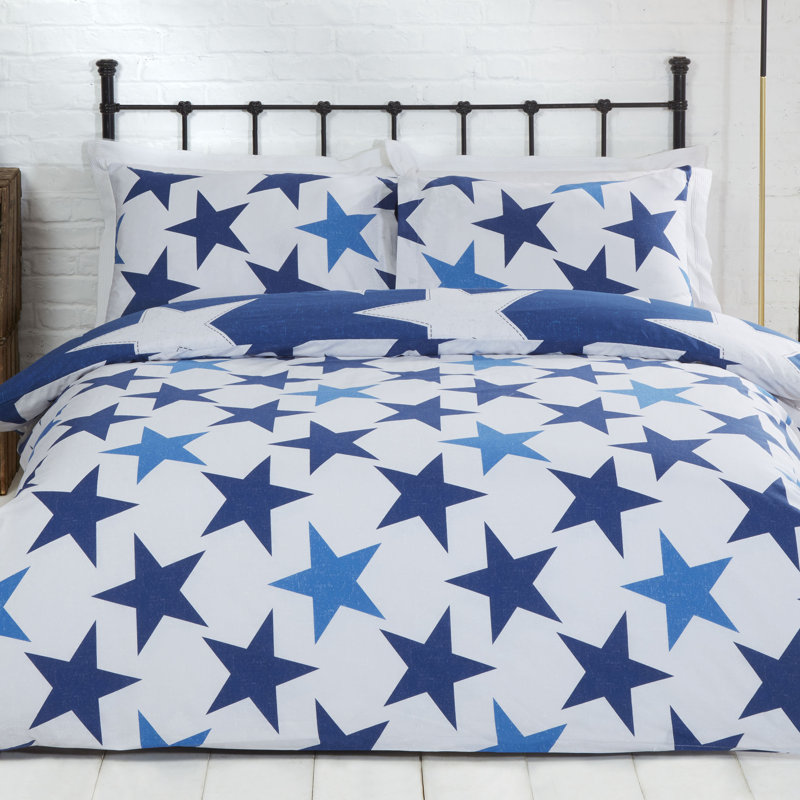 Sally Cotton Blend Geometric Shapes Duvet Cover Set with Pillowcases Included, Single - 1 Standard Pillowcase, Navy