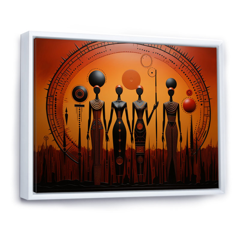 «African Tribal Rhythms I», art mural africain, H 24 po x l 32 po x P 1 po, Cadre flottant blanc