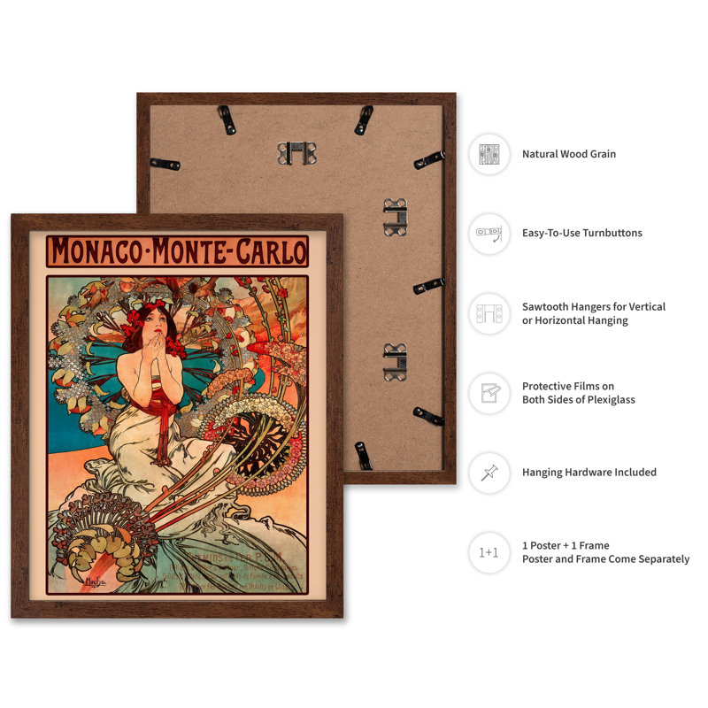 Monaco Monte Carlo No2, H 08 po x l 10 po, Affiche, Encadrement brun