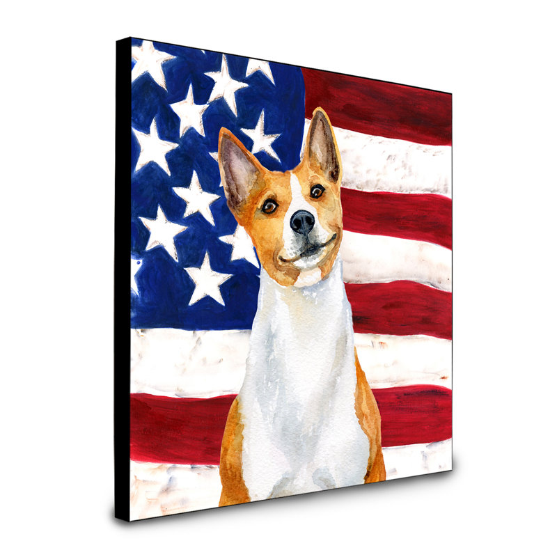 Panneau mural patriotique art Double Down, Basenji