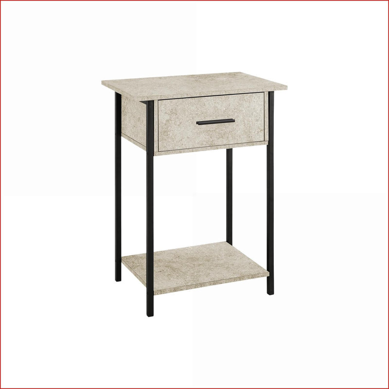 Table basse à 2 niveaux avec tiroir de rangement, stratifié pierre crème et amp; Métal noir pour le salon, Crème