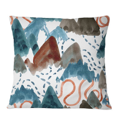 Brun, vert, bleu, abstrait, Mountain Scape - Coussin décoratif imprimé moderne