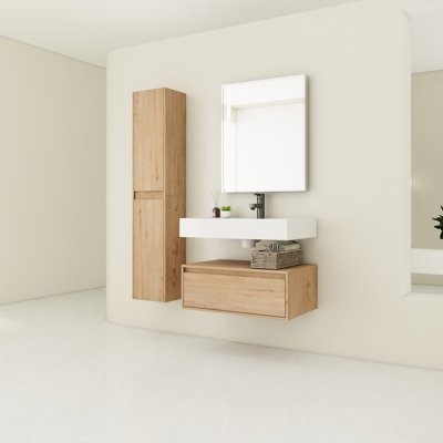 Meuble-lavabo mural 30 po avec lavabo en résine et rangement latéral