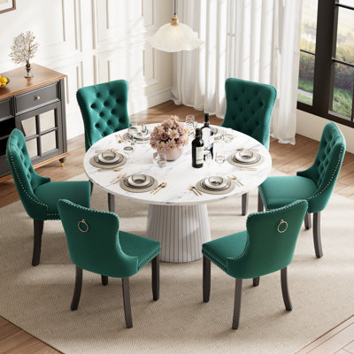 Ensemble de table de salle à manger ronde avec 4 chaises capitonnées rembourrées, ensemble de table de salle à manger de style Mid-Century pour coin-repas de cuisine
