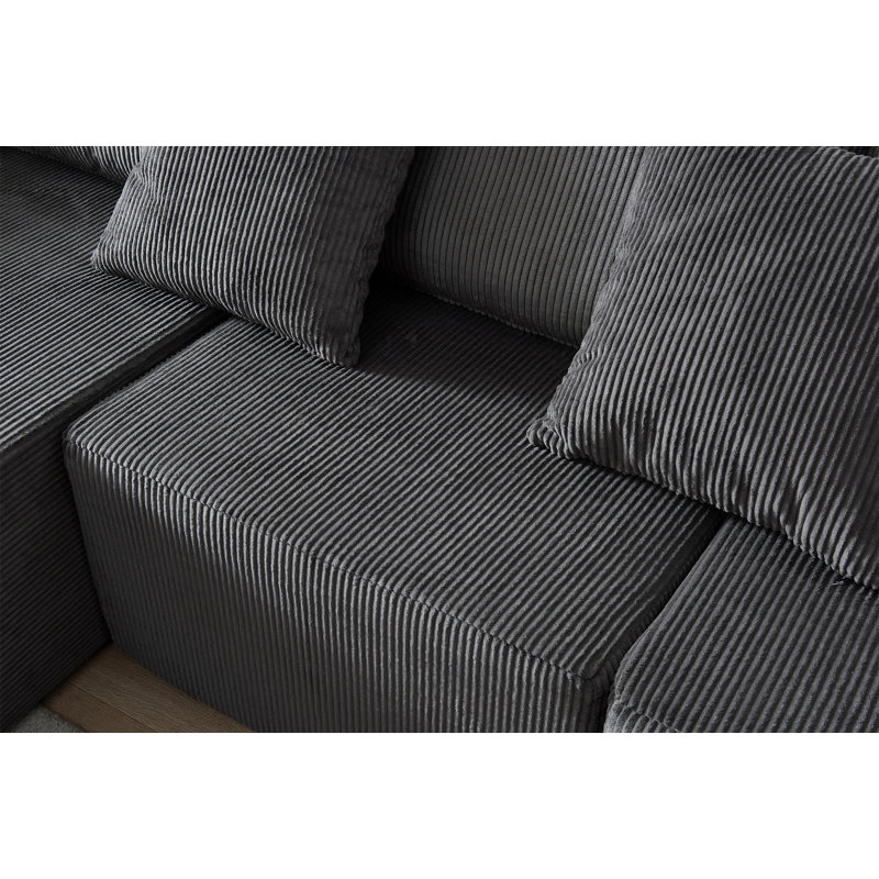 108.3" Sectional Foam Couch, Dark Gray Corduroy