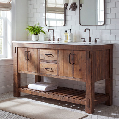 Meuble-lavabo double 60 po avec plateau en quartz Bromley