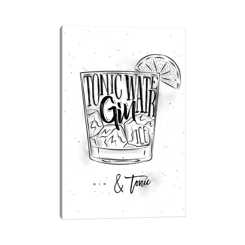 Art textuel sur toile tendue, "Gin and tonic cocktail" par Pixy, H 40 po x l 26 po x P 1,5 po