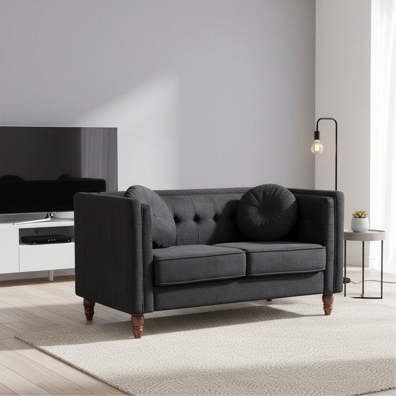 Canapé 2 places Chesterfield, Velours noir
